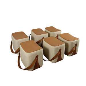 Portable en cuir adultes repose-pieds tabouret designer d'intérieur banc en tissu meubles de salon petit tabouret pouf rond - Product Image 6