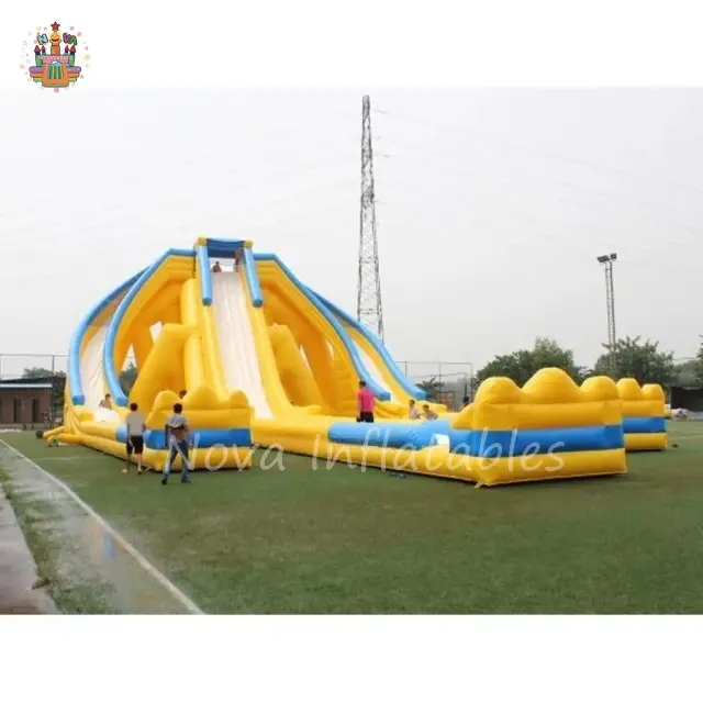 Tobogán de agua inflable gigante de hipopótamo de 3 carriles de 10m de altura para adultos con deslizamiento largo y deslizamiento en el extremo de la fábrica Sino Inflatables