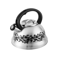Bouilloire sifflante en acier inoxydable noir 3L avec motif décoratif pour la maison et l'extérieur
