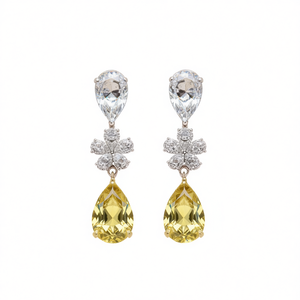 Orecchini Pendenti di Lusso E2175 con Diamante Giallo a Goccia, Design Floreale, Montatura a Griffe, Gioielli Raffinati da Donna - Product Image 1
