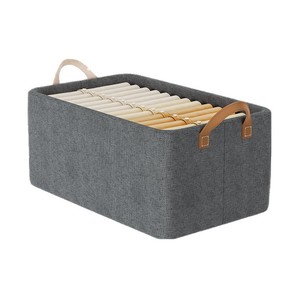 Folding Fabric <b>Storage</b> Box Starry Gray Bamboo Cotton Rectangle Thickened With Handle For <b>Clothes</b> Organization - Product Image 5