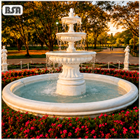Grande fontaine d'eau extérieure en marbre blanc BSA, sculptée à la main, en pierre naturelle, pour la décoration de villas, parcs et aménagements paysagers