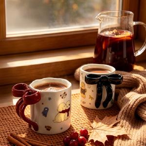 Lelyi Creative Handmade Insulated Ceramic <strong>Mug</strong> Heart 3D Bow Design Cute Cartoon Breakfast Coffee Cup Dishwasher Microwave Safe - Product Image 1