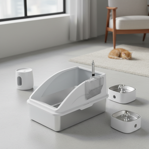 Bac à litière intelligent <span class=keywords><strong>XXL</strong></span> en acier inoxydable facile à nettoyer avec rebord haut et plateau de tamisage métallique – <span class=keywords><strong>Toilette</strong></span> pratique <span class=keywords><strong>pour</strong></span> chats - Product Image 1