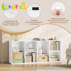 Étagères de rangement et bibliothèques modernes en bois blanc écologique avec 8 étagères, design cube, meubles de salon - Product Image 3