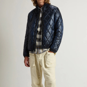 Men’s Argyle <b>Pattern</b> <b>Quilted</b> <b>Jacket</b> Padded Nylon Waterproof Stand Collar Slim Fit Winter Coat - Product Image 6