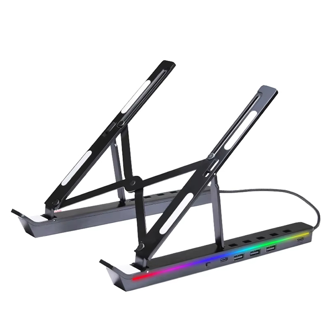Universal Aluminum Laptop Stand USB-A/USB-C Hub Laptop Holder Bracket Adjustable Foldable RGB Docking Station PC Accessories