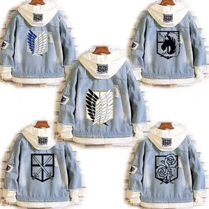 2020 Titan kot ceket izci alayı Cosplay Denim ceket sonbahar Eren Jager kapüşonlu Sweatshirt dış giyim ceket