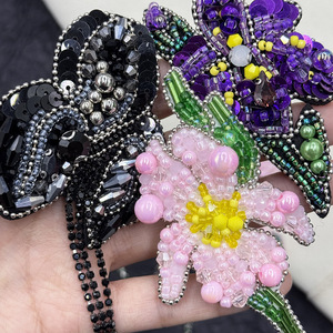 Fashionable Hole Ornaments Cartoon Purple Tail Flower Tassel Flower Rose <strong>Rice</strong> Bead Cloth Sticker <strong>Light</strong> Sew Glass Applique - Product Image 2