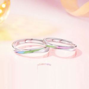 Anillos De Pareja Silver Plated Gradient Enamel Wedding <b>Rings</b> Moebius <b>Couple</b> <b>Ring</b> Adjustable Open Wedding Band Jewelry - Product Image 6