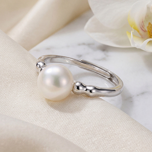 Copper Beaded Shoulder Freshwater Pearl <b>Ring</b> Dainty Solitaire <b>Thin</b> Band Pearl Jewelry for Women Daily Wedding Gift - Product Image 5