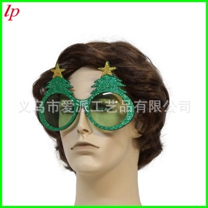 Christmas Tree Glasses <b>Green</b> <b>Glitter</b> Pom Pom Party Props LPS0069 - Product Image 3