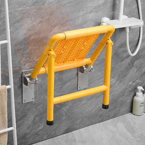 <b>Folding</b> Bathroom <b>Stool</b> Wall Mounted Yellow Plastic Stainless Steel 150 Kg Capacity For Elderly And Disabled Shower Seat - Product Image 2