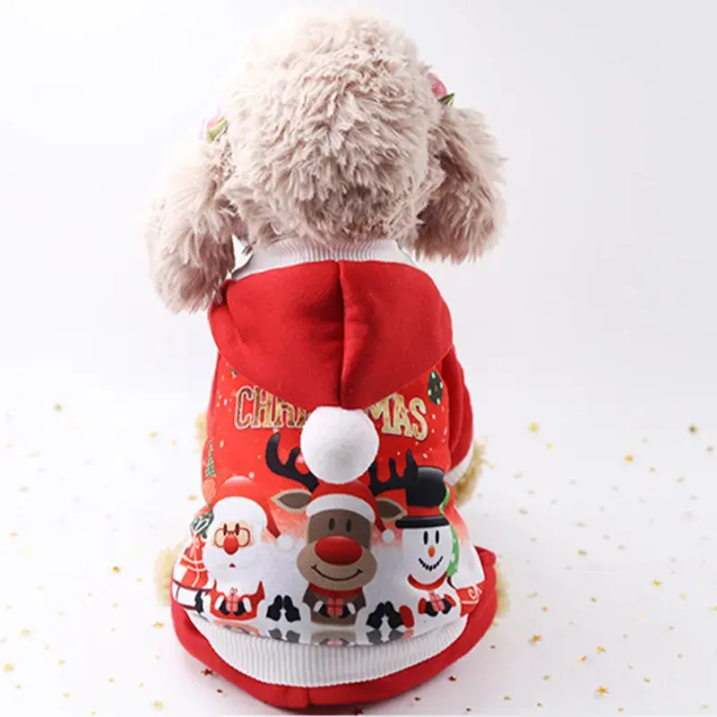 Perro cálido sudaderas con capucha disfraz lindo cachorro trajes decorativos abrigo de invierno mascota perro ropa de Navidad