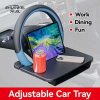 Plateau de bureau universel 2-en-1 pour volant de voiture avec porte-gobelet, fente pour tablette et organisateur de rangement pour l'espace entre les sièges, idéal pour manger et travailler