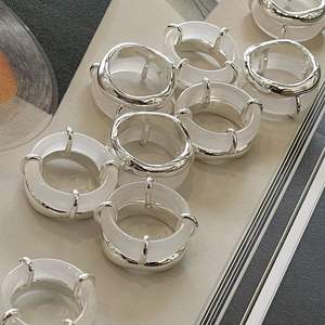 Bague en argent pur S925 à double couche avec incrustation transparente de jade blanc, nouveau design chinois haut de gamme, technologie de griffes - Product Image 2