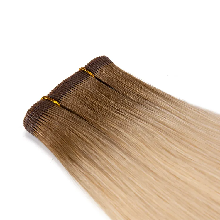 Raw human hair bundles flat weft hair extensions smooth and luster PU weft hair extensions