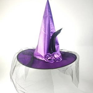 Hombre mujer Halloween <span class=keywords><strong>bruja</strong></span> sombrero adulto fiesta disfraz pluma Rosa flores <span class=keywords><strong>bruja</strong></span> sombreros Cosplay fantasma Festival gorras - Product Image 1