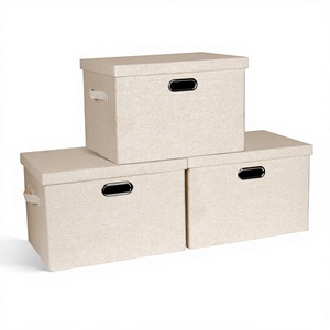 Foldable Stackable Storage <strong>Boxes</strong> with Lid, 3-Pack Linen <strong>Wardrobe</strong> <strong>Boxes</strong>, Storage Cube <strong>Boxes</strong> Office Container Organizer - Product Image 2