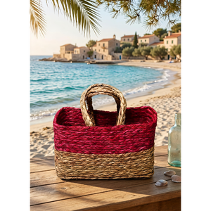 Handwoven Grass <b>Basket</b> <b>with</b> Festive Trimand <b>Handle</b> (red) Eco-Friendly Stylish Storage grass <b>Basket</b> - Product Image 4