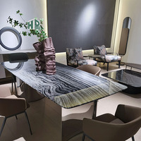 Meuble en pierre naturelle noire personnalisée de conception de luxe HD STONE Table à manger en marbre de haute qualité avec dessus à base cannelée