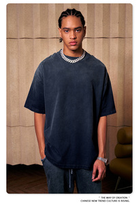 New Cotton Washed Used T-shirt for Men's Fashion Trendy Brand Heavy Weight Short Sleeve T-shirt Wholesale - Product Image 2