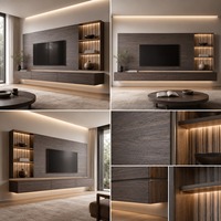 Maßgefertigter TV-Schrank mit Schwebender Basis, Medienwand-Panel, Beleuchteten Regalen und Wohnzimmer-Aufbewahrungssystem-Design