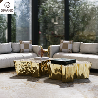 Table basse de luxe artistique en or, modèle Eden, design en rondelle d'arbre, pour mobilier de salon de villa haut de gamme