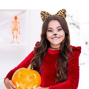 Serre-tête à oreilles de chat léopard, accessoires de performance animaux festifs pour fêtes d'Halloween et de cosplay - Product Image 4