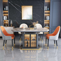 Table de salle à manger ronde moderne de luxe pour l'extérieur et ensemble de 6 chaises, en dalle frittée écologique et durable, pour la maison et l'hôtellerie