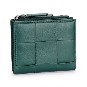 Portefeuille court en cuir véritable à motif tissé imitation, mini porte-monnaie à fermeture éclair pour cartes et billets - Product Image 3