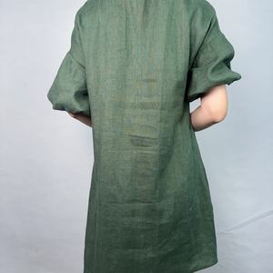 Robe d'été verte pour femme, style lin personnalisé, décontractée, à manches courtes, mi-longue - Product Image 6
