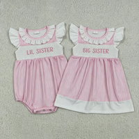 Ensemble Robe d'été pour Bébé Fille Manches Courtes Broderie Bébé/Grande Sœur Blanc Smocked avec Nœuds et Rubans 100% Coton Vêtements Enfant Vente en Gros