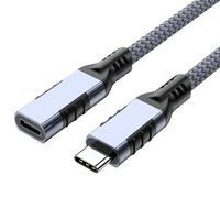 Kabel Ekstensi USB C 10Gbps USB3.1 Gen2 100W 5A Pengisian Cepat, Kabel Ekstensi Pengisian Data Tipe-C Jalinan Nilon Pria ke Wanita