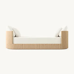 Daybed de tela de tamaño completo personalizado gratis, Daybed de madera de doble brazo de tela Byron para dormitorio