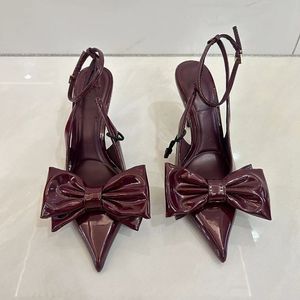 Bow Pointed Toe Spring Summer Mules Talons Haut Sexy Escarpins Wine <b>Red</b> Trending Women <b>Heels</b> - Product Image 3
