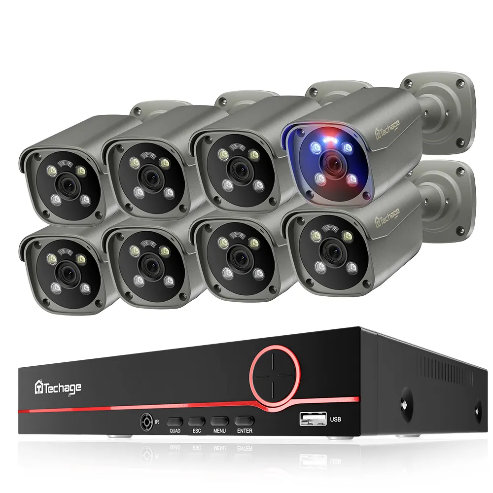 풀 컬러 야간 투시경 OEM DEM 얼굴 인간 감지 cctv 돔 IP POE 8mp 카메라 키트가있는 4K 8 채널 nvr