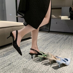 Fashion Spring and Summer White Blue New Style French Shallow Pointed Thin Heeled Sandals Close <b>Toe</b> Office Lady Shoes - Product Image 6