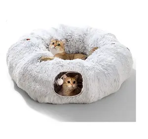 Túnel de felpa de invierno para gatos, cama de túnel con bola para mascotas, juguete interactivo, tubos de fieltro para gatos