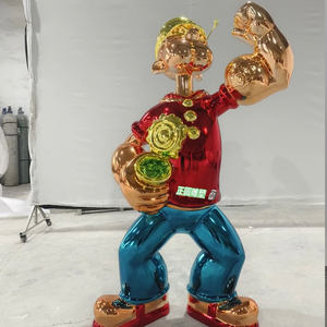 Escultura moderna de <span class=keywords><strong>personaje</strong></span> de película de acero inoxidable, estatua de Arte de Popeye y Oliver con técnica chapada en superficie de espejo, artesanías de Metal - Product Image 4