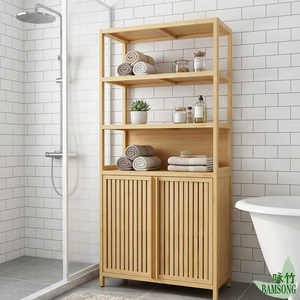 Étagère de cuisine robuste à double porte à lattes, 3 niveaux, vente en gros, écologique, armoire de rangement autoportante pour garde-manger - Product Image 5