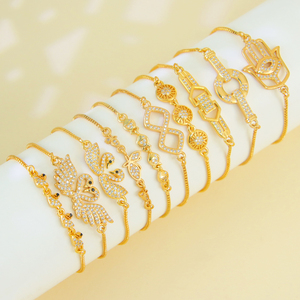 Trendy Zircon Inlay Charm <b>Bracelet</b> 21k <b>Gold</b> Plated Swan Hamsa <b>Infinity</b> Design Drawstring Hand Chains Jewelry for Women - Product Image 1