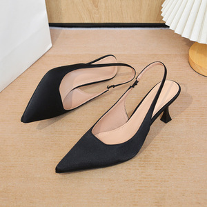 8665-2 scarpe da donna stile francese in <span class=keywords><strong>raso</strong></span> nero tacchi sottili <span class=keywords><strong>sandali</strong></span> tacco alto - Product Image 3