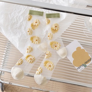 ถุงเท้าผู้หญิงแบบยาวครึ่งน่อง ผ้าไหมแก้วใส ลายดอกทิวลิป สำหรับฤดูร้อน ถุงเท้าคริสตัลใส แฟชั่นอินเทรนด์ ขายส่ง - Product Image 2