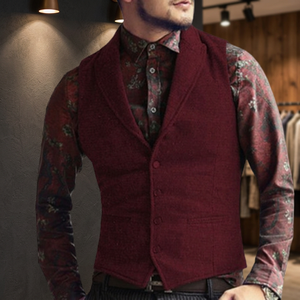 Gilets pour hommes écologiques de couleur unie, décontractés, pour mariage d'automne, en tweed chevrons, col en V, coupe classique ajustée, pour garçons d'honneur - Product Image 3