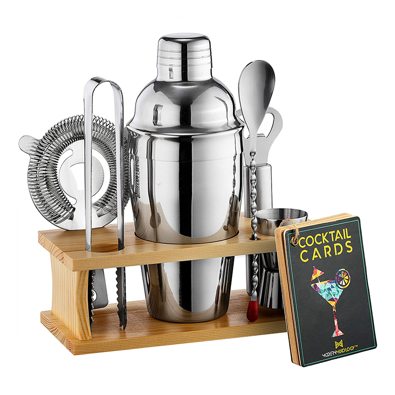 Профессиональная посуда, инструменты, деревянная подставка, набор бармена из нержавеющей стали, аксессуары для бара, набор коктейльных шейкеров Jigger