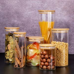 Wholesale Round Tea <b>Spice</b> Kitchen Organizer Sealed Glass Food Storage <b>Jar</b> With Bamboo Lid - Product Image 5