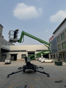 Elevador hidráulico eléctrico de 12 metros, <span class=keywords><strong>cesta</strong></span> de capacidad de 200kg, elevador para hombre, plataforma aérea, remolque <span class=keywords><strong>remolcable</strong></span>, recolector de cerezas montado - Product Image 5