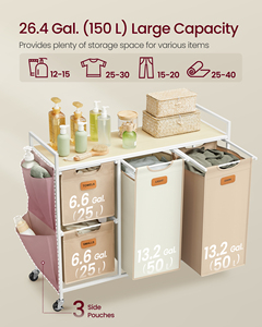 VASAGLE-<span class=keywords><strong>Panier</strong></span> à <span class=keywords><strong>linge</strong></span> à <span class=keywords><strong>4</strong></span> <span class=keywords><strong>compartiments</strong></span> pour salle de bain, chambre à coucher, armoire, <span class=keywords><strong>panier</strong></span> à <span class=keywords><strong>linge</strong></span> à <span class=keywords><strong>4</strong></span> sections avec roulettes - Product Image 2
