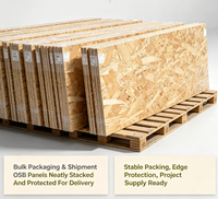 Panneau OSB (Oriented Strand Board) 4x8 pieds, qualité OSB3, colle PMDI, zéro formaldéhyde, pour ossature légère de maison, revêtement mural et de toiture.